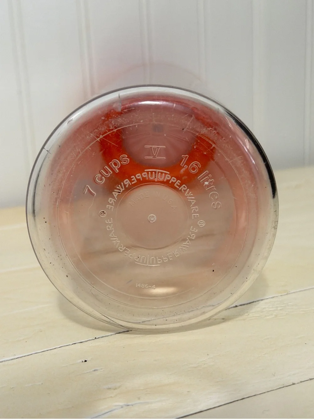Vintage Tupperware 7 Cup Spaghetti Pasta Keeper Clear Canister Orange Push Top